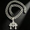 Hot Selling Men's Hip-hop Cuban Chain Necklace Alloy Inlaid with Rhinestones, 30 Character Stand Pendant, Personalized Rap Accessory