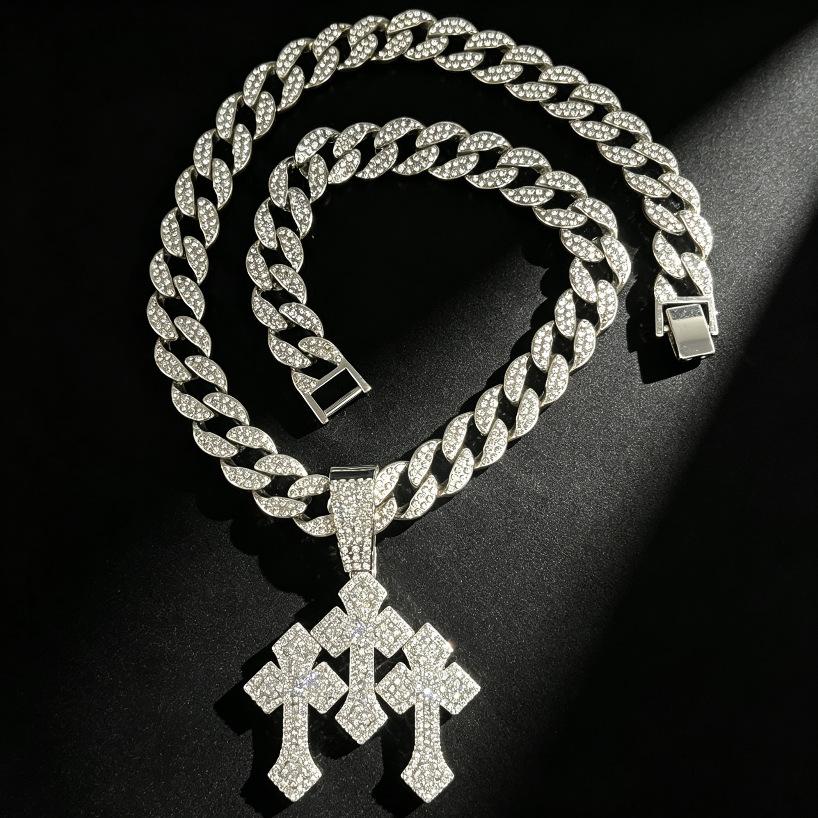 Hot Selling Men's Hip-hop Cuban Chain Necklace Alloy Inlaid with Rhinestones, 30 Character Stand Pendant, Personalized Rap Accessory