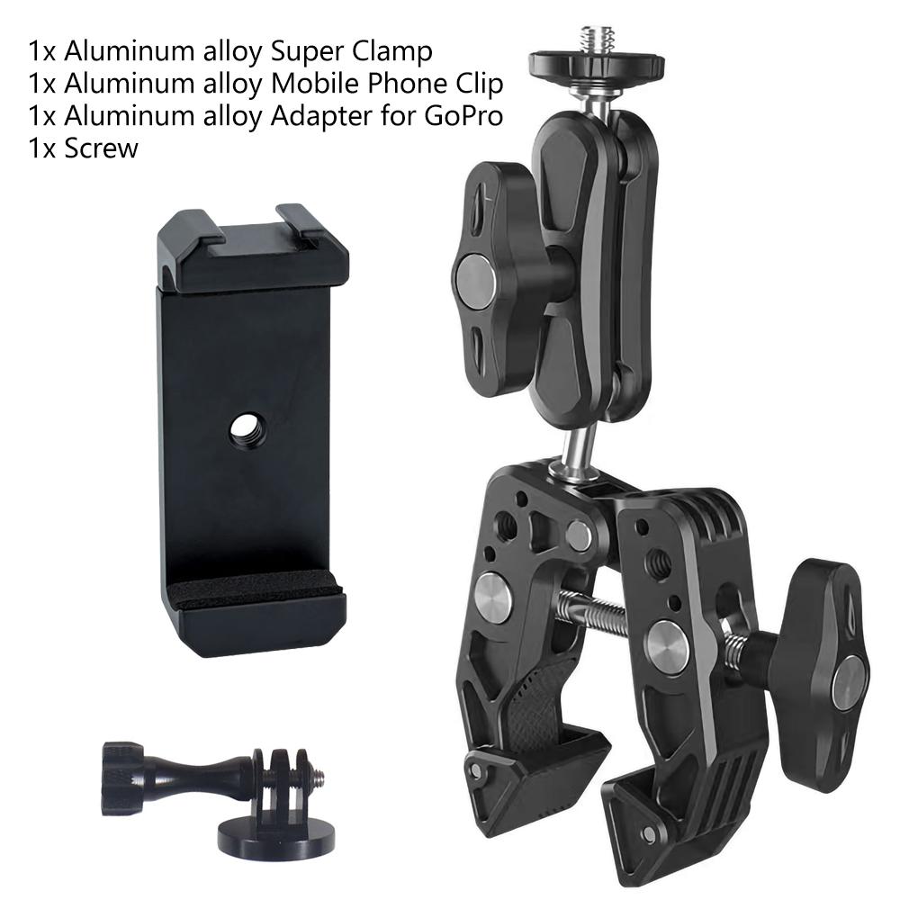 Aluminum Alloy Super Clamp Motorcycle Handlebar Mount Bicycle Adapter For GoPro Hero 12 11 10 9 Insta360 DJI OSMO Action Camera