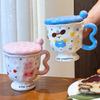 Cute Polka Dot Rabbit Creative High Value Cartoon Water Cup Ceramic Mug with Lid Spoon Birthday Gift for Girls