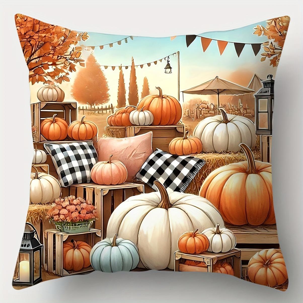 

Домашній Декор Осінні Гарбузи та Декор Врожаю Наволочки з Патерном Чохол для Подушки Підходить для Дивана Спальні Автомобіля Наволочка 45x45cm