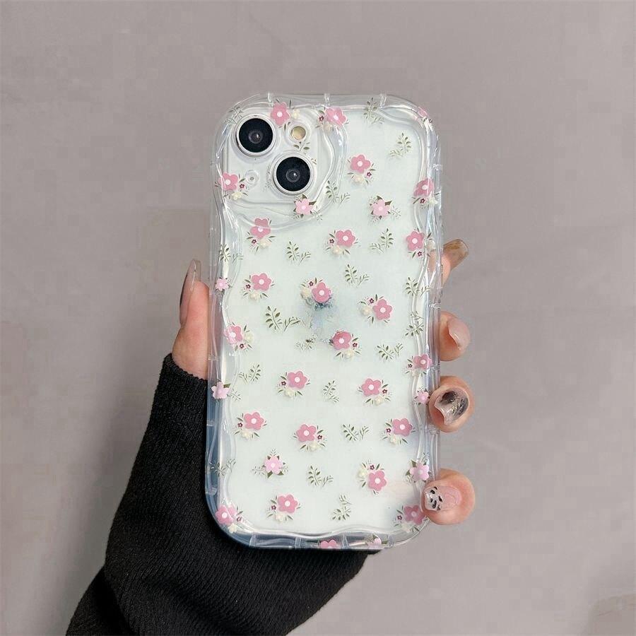 Korean Flower Bracket Holder 3D Wave Case For Realme 15 5G 15 14 13 12 Pro 11 Plus C71 C75 C53 C55 Note 60 C61 GT6 Cover Funda S