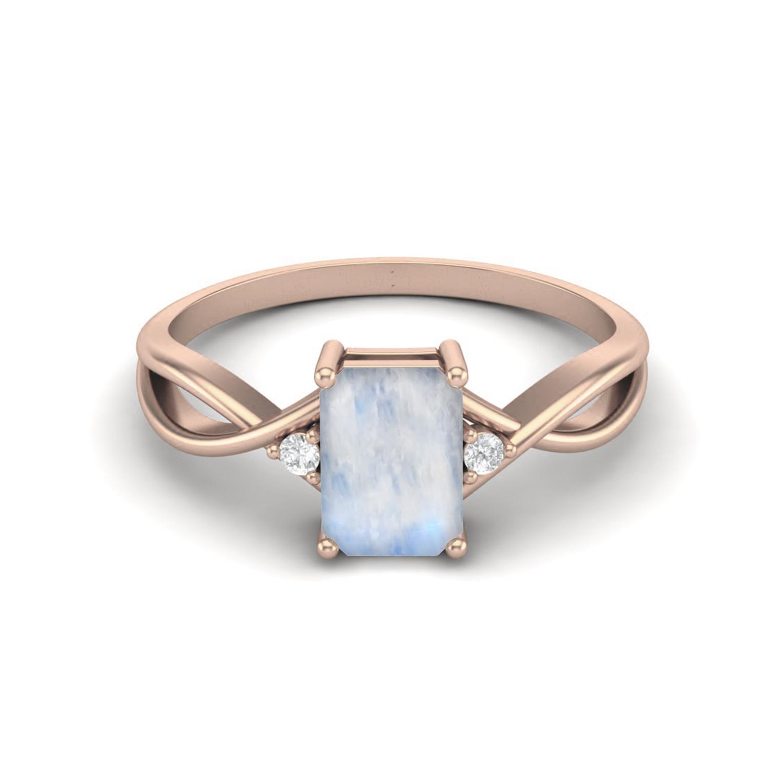 

925 Sterling Silver Rose Vermeil 7x5mm Octagon Shape Moonstone Women Celtic Engagement Ring 8