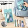 Portable Storage Stationery Case 7PCS Set, Macaron Color Gel Pens/Correction Tape/Cutter/Eraser Include, Learning Supplies Office Records with