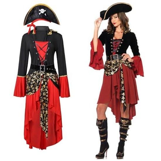 Majisohiroka Halloween Pirates Cosplay Pirate Costume 3-Piece Set Womens Adult Performance Stage School Festival Plus Size