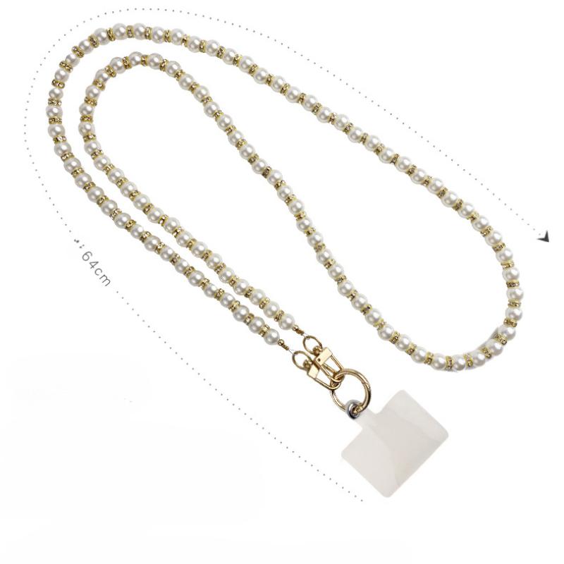 Mobile Phone Lanyard, Crossbody, Pearl Bead Chain, Light Luxury, Rhinestone Pendant, Women's Style, Handmade Bead String