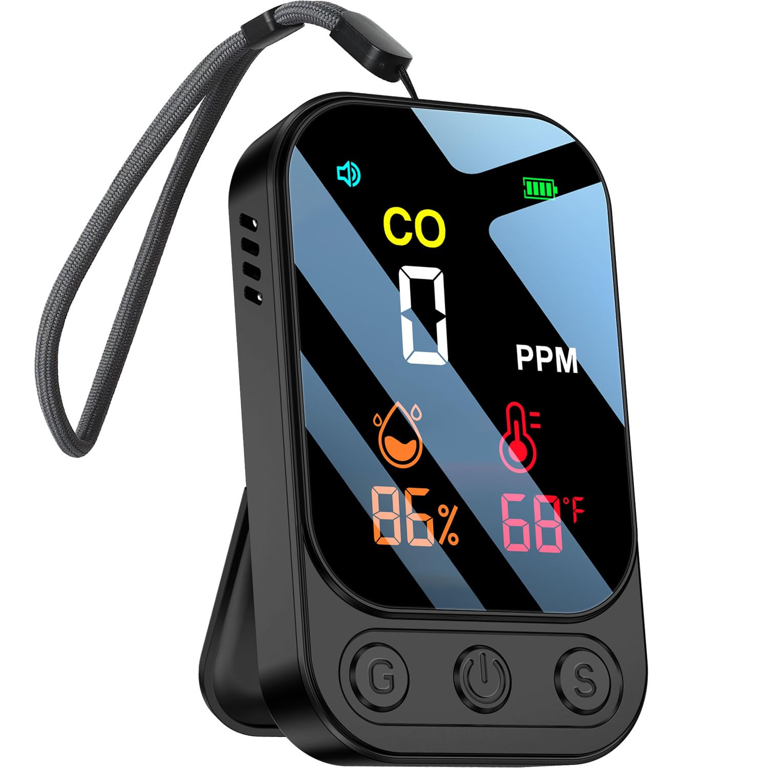 

UJHOSLD Carbon Monoxide 85dB Loud Digital Type C with Functions Detector, Sound, Display, Rechargeable, Portable, Humidity/Temperature