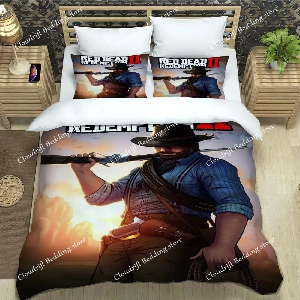 Funda de edredón de anime Red Dead Redemption Juego de ropa de cama, Cubierta de cama suave para niños, Individual Doble Matrimonial King Juego de cama King
