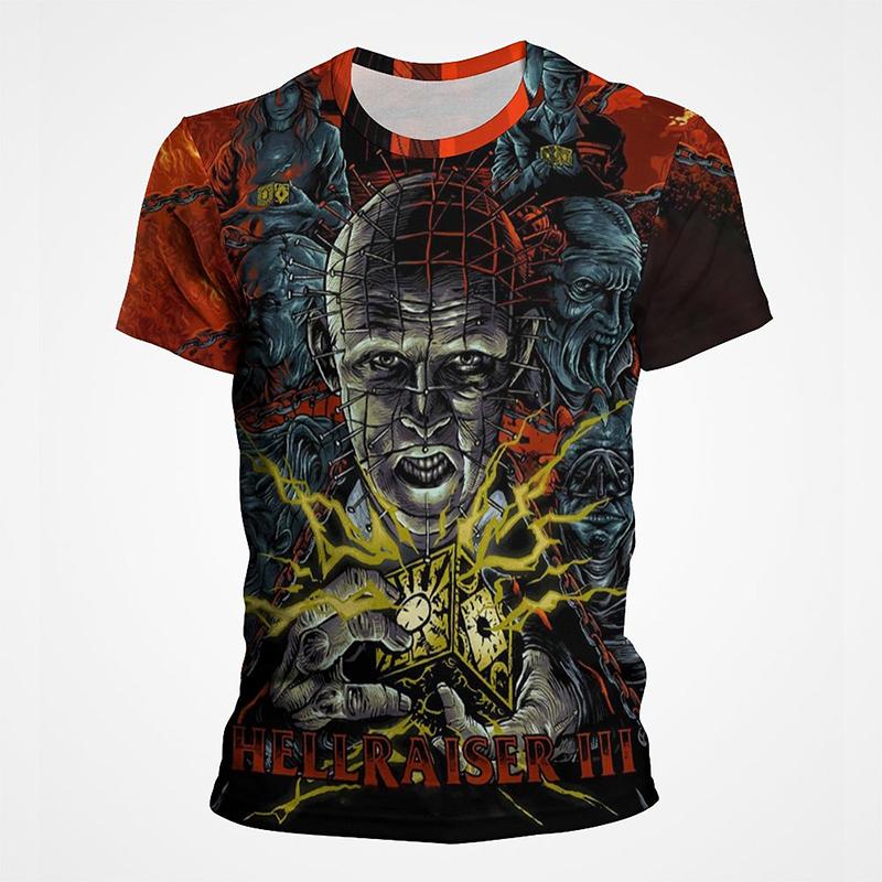 סרט אימה Hellraiser חולצות טי מודפסות בתלת מימד לגברים ונשים אופנה יומיומית חולצת טי קצרה אוברסייז חולצות טי לגברים בגדים לגברים