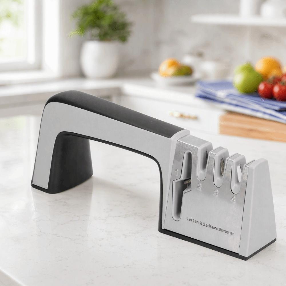 Stainless Steel Ceramic ABS Knife Sharpener Anti-Slip Base Ergonomic Handle Pocket Knife Sharpener Efficient Grey and Black