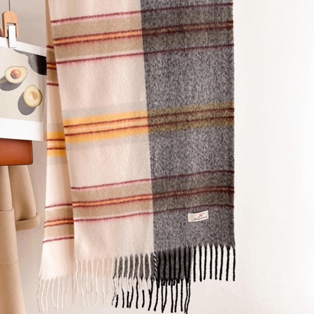 Classic Tassels Warm Stripe Shawl Thickened Blanket Scarf Cozy Wrap Scarf  Autumn Winter