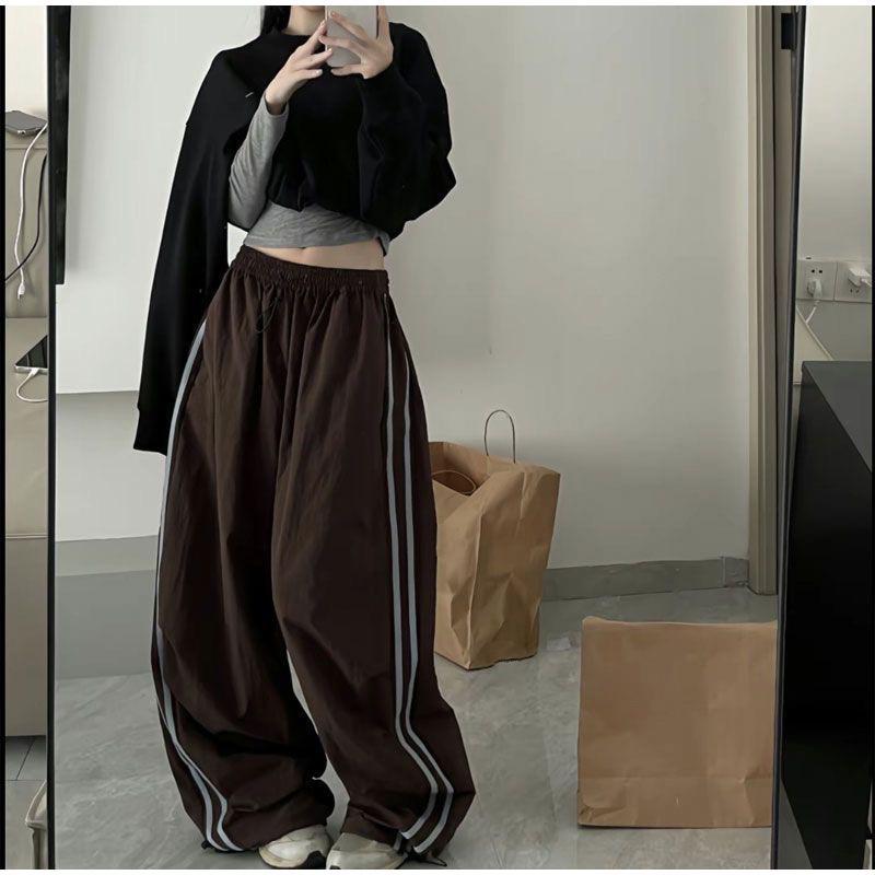 Pantaloni larghi vintage da donna, oversize, hip hop, con coulisse, tasca alla moda, pantaloni cargo casual da ufficio, pantaloni larghi da donna, autunno inverno