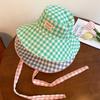 Sun Protection Hiking Fisherman Hat Big Brim Plaid Hiking Cap Breathable Drawstring Sun Hat  Summer