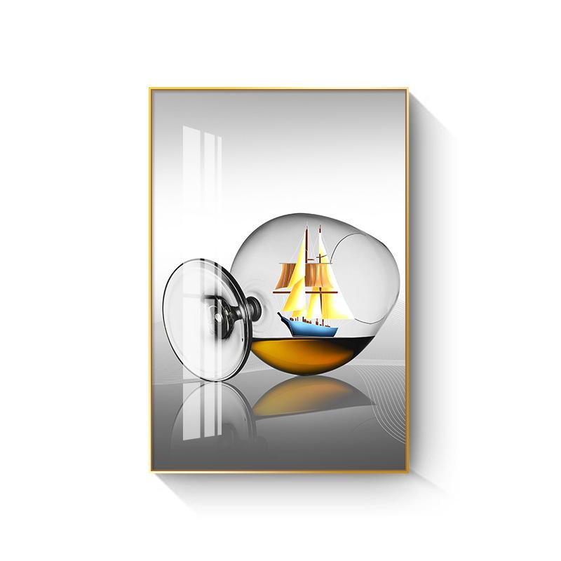 New Chinese Style Wine Glass Canvas Painting Light Luxury Feathers Posters and Prints for Kitchen Dinning Wall Decoration Quadro