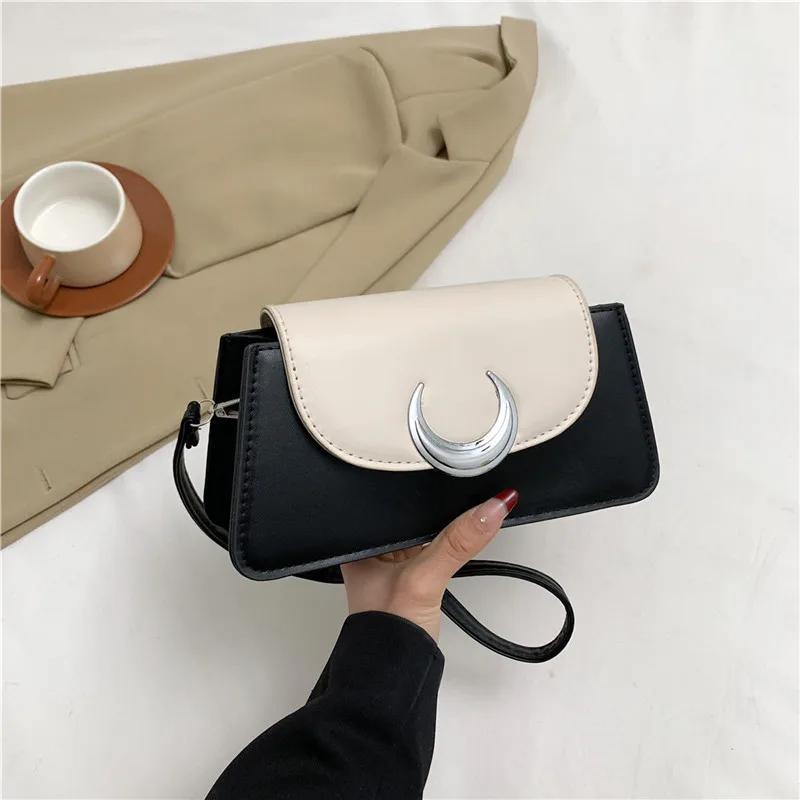 

Маленькая сумка через плечо в форме полумесяца для женщин, квадратная сумка через плечо, контрастный дизайн, высококачественный роскошный дизайнер, новинка