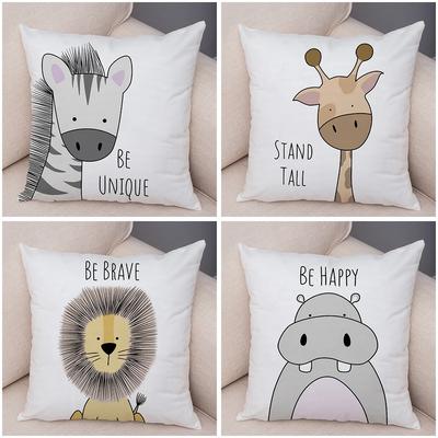 4 szt. Nordycka Zebra Hipopotam Żyrafa Lew Krokodyl Poszewka na Poduszkę Dekoracja Poszewka na Poduszkę ze Zwierzętami na Kanapę Poszewka ze Skóry Brzoskwiniowej 44x44cm