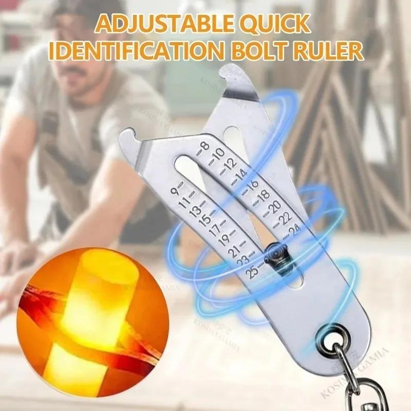 Portable Bolt Size Finder Keychain Nut Bolt Gauge Tool Stainless Steel Head Size Catcher for Mechanics DIY and Industrial Use