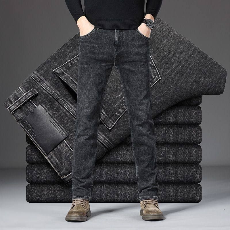 Foreign Trade Surplus Spring and Autumn New Style Gray Retro Jeans for Men, Heavyweight Straight Loose Fit, Stretchy, Cool Casual Long Pants