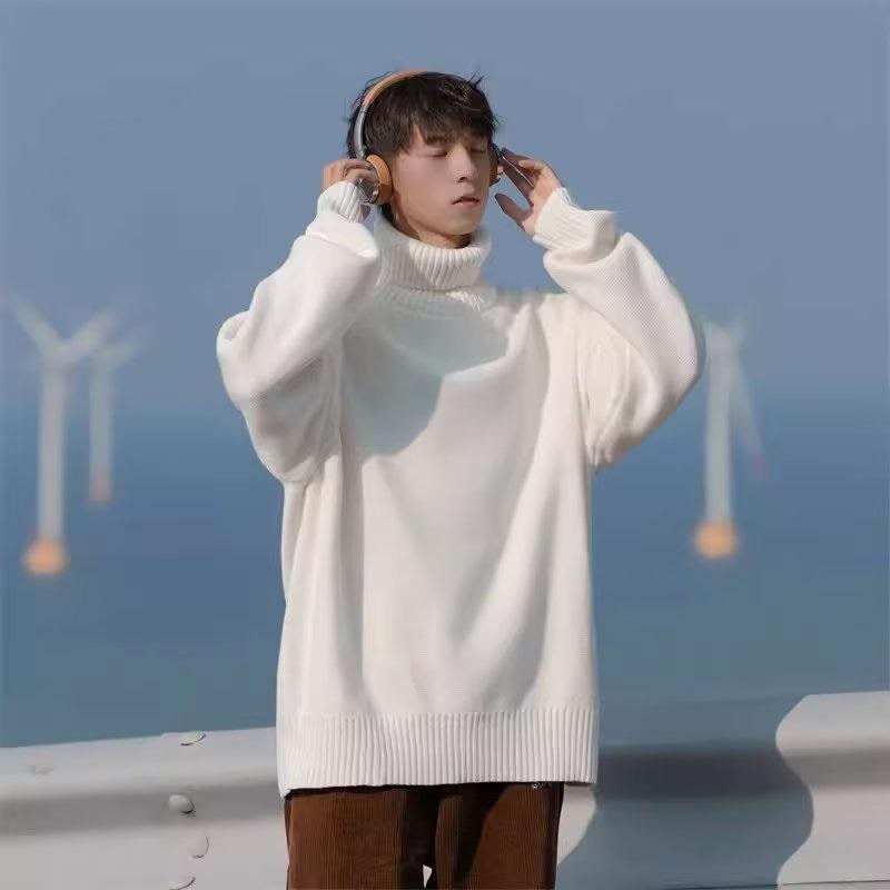 Oversized Turtleneck Knit Sweater For Men Warm Soft Daily Wear Jumper