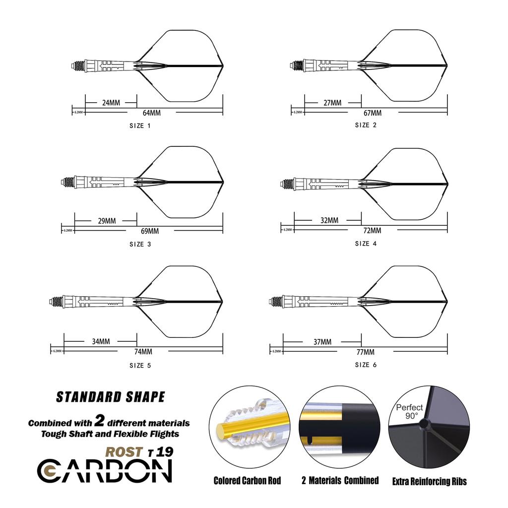 Cuesoul ROST AK57 T19 Carbon Fiber Rod Integrated Flight Standard Shape Set of 3 (CS-AK57XB1-5)