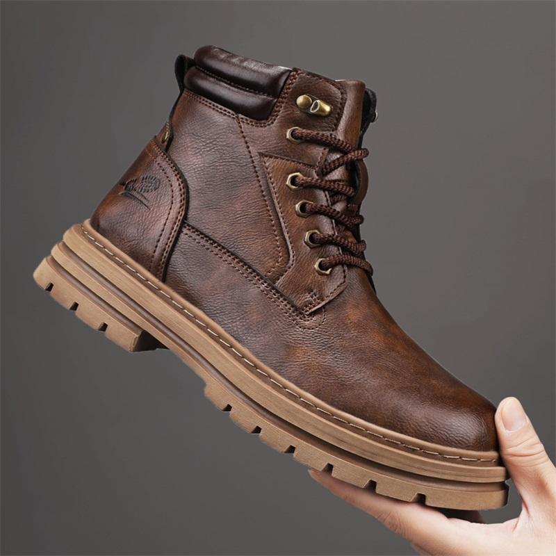 Fashion Men's Lace-Up High Top Shoes Genuine Leather Casual Shoes for Man Retro Motorcycle Boots Fashion Walking Boots Male Ankle Botas