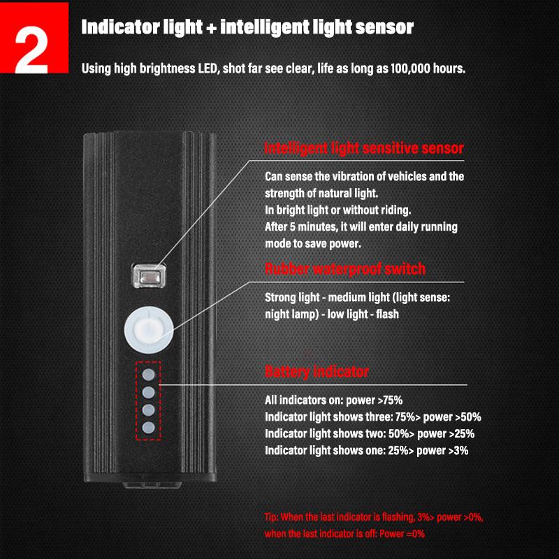 USB Rechargeable Lighting Sensor Horn Battery Indicator Bicycle Tail Light Led Flashlights Bike Accessories Bicycle Front