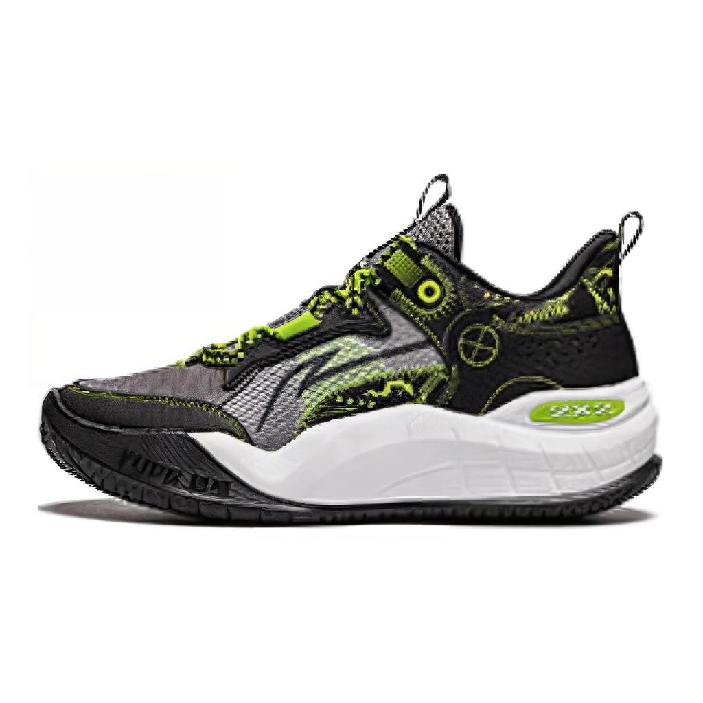 Li Ning Kids Territory V1 Light Foam Synthetic Leather Fabric Lace-Up Low-Top Basketball Shoes Kids basketball shoes Gray-Green YKBU048-7