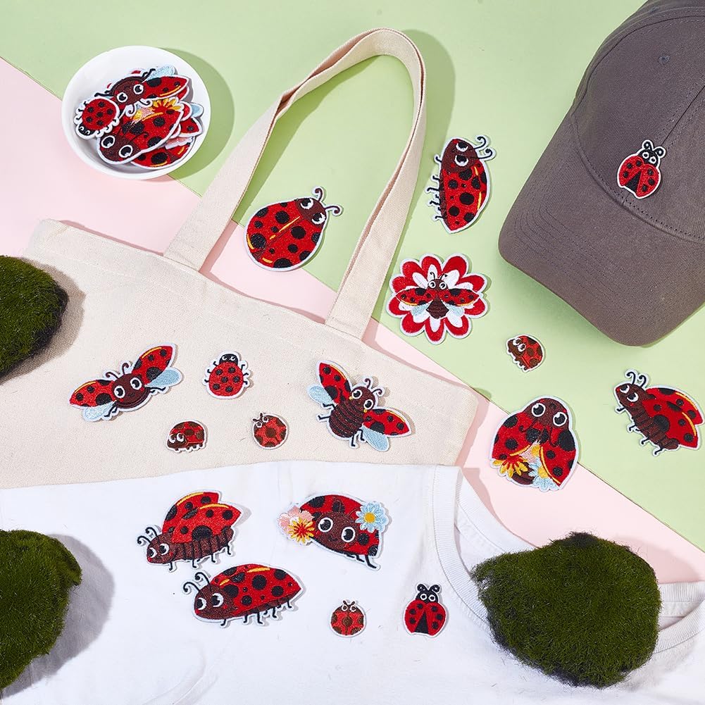 

AHANDMAKER 16 Pcs 12 Styles Ladybug Embroidery Patches, Cartoon Cute Iron on Patches, Small Embroidered Patch Appliques for Shoes Backpack Repairing