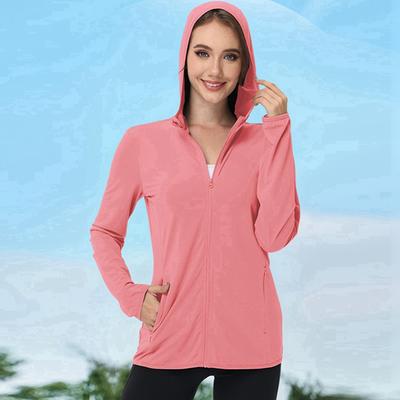 Summer Women's UPF50+ Hooded Sun Protection Cardigan Plus Size Sunscreen Coat Long Sleeve Light Jacket