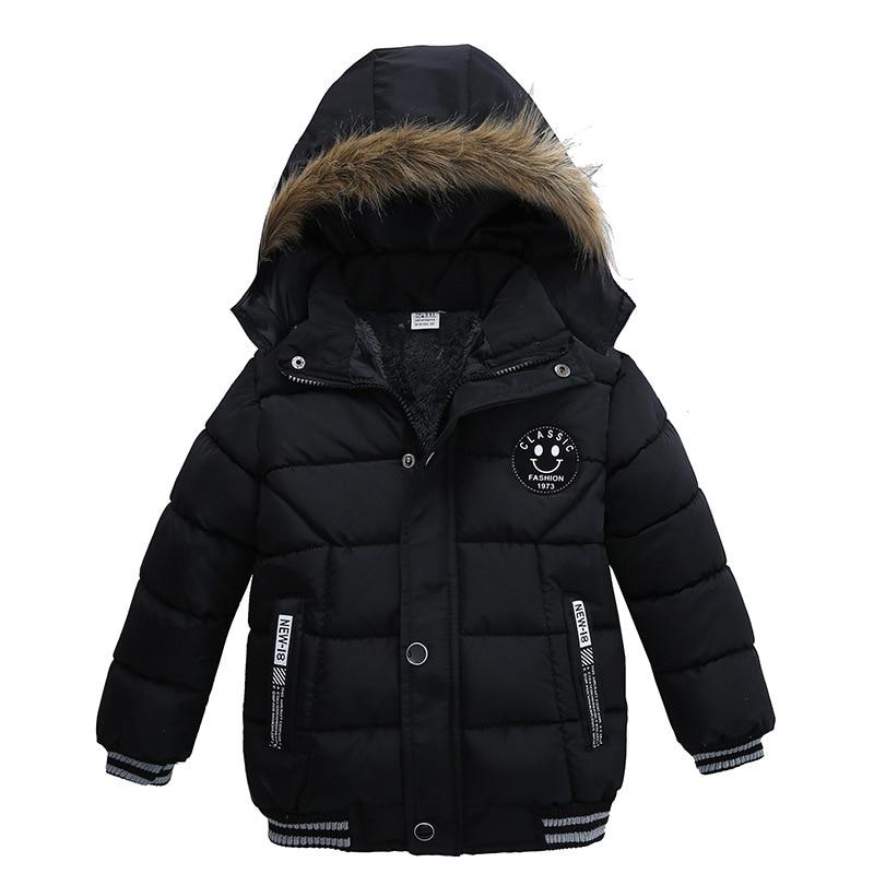 Keep Warm Boys Jacket Autumn And Winter Fur Collar Hooded Kids Jacket Casual Zipper Boy Outerwear 1-5 Years Kids Clothes