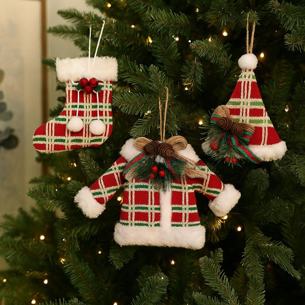 Cute Christmas Tree Pendant Glove Clothing Xmas Sock Hanging Ornament Grid Christmas Decorations Party Favors