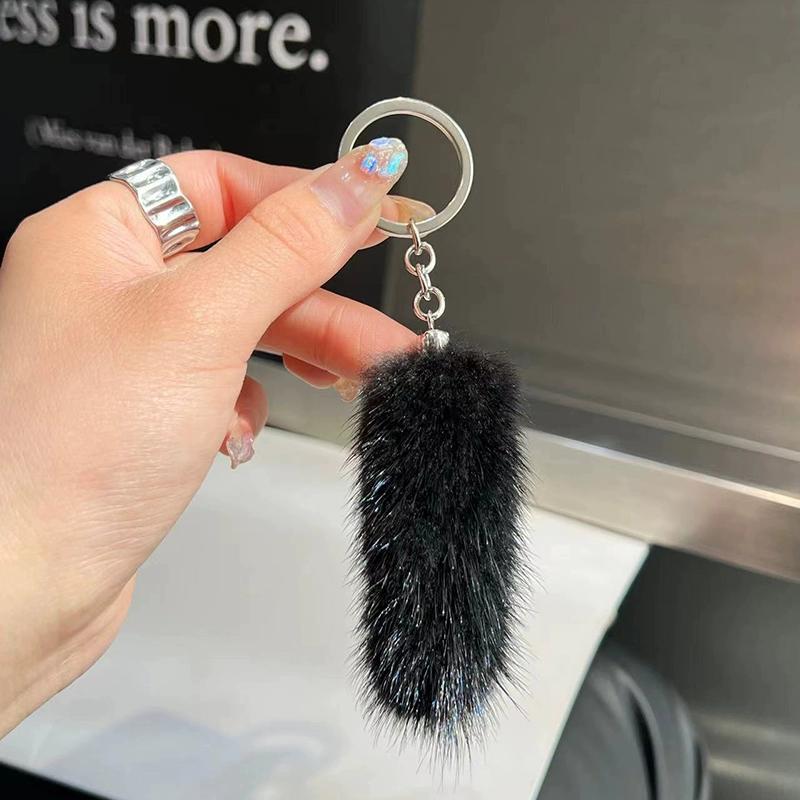 Mini Cute Mink Hair Small Tail Car Keychain Pendant Internet Celebrity Plush Tail Back Bag Pendant Gift