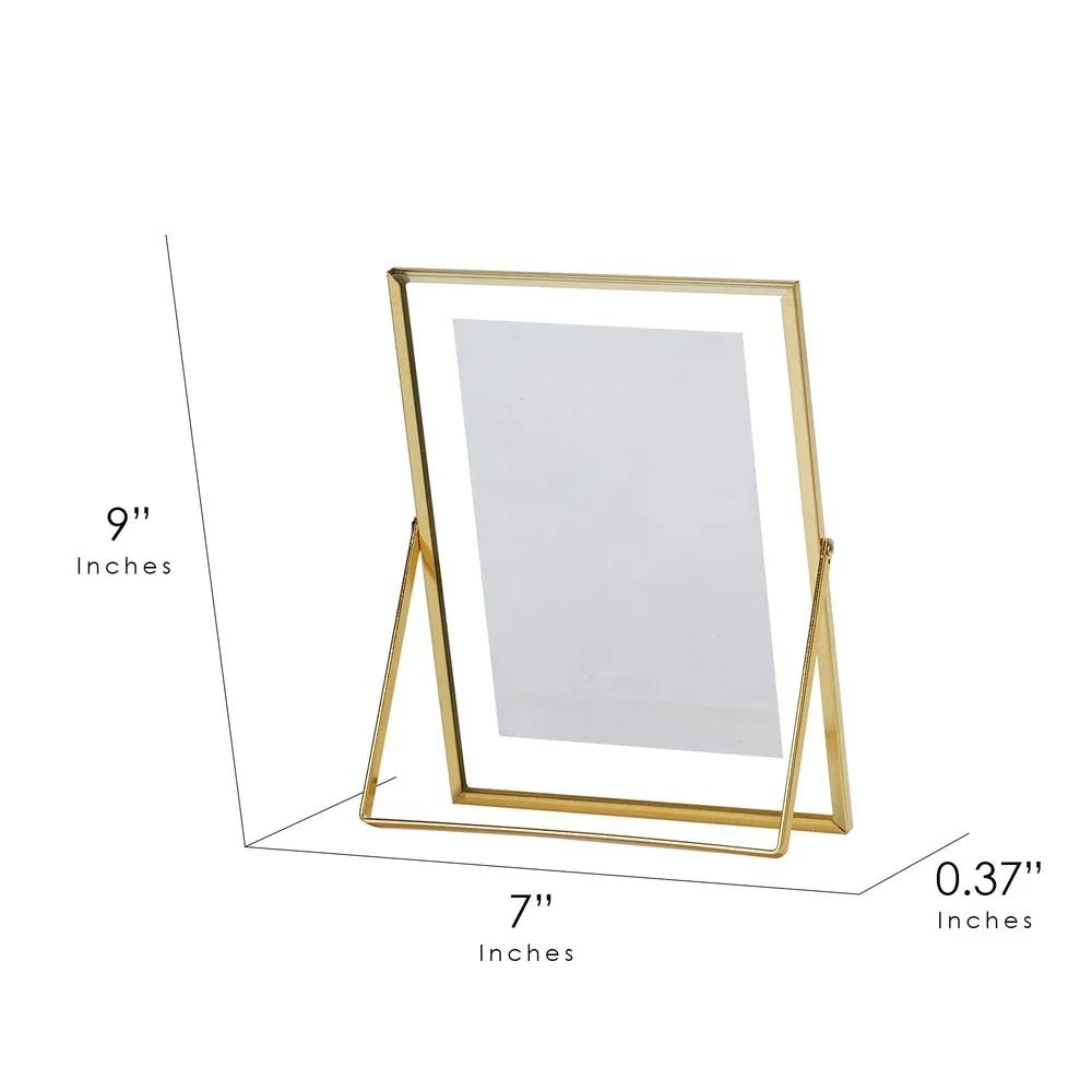 Gold Metal Glass Floating Picture Frame Heavyweight Contemporary Design Foldable Easel Stand Ideal Cherished Photos Decor