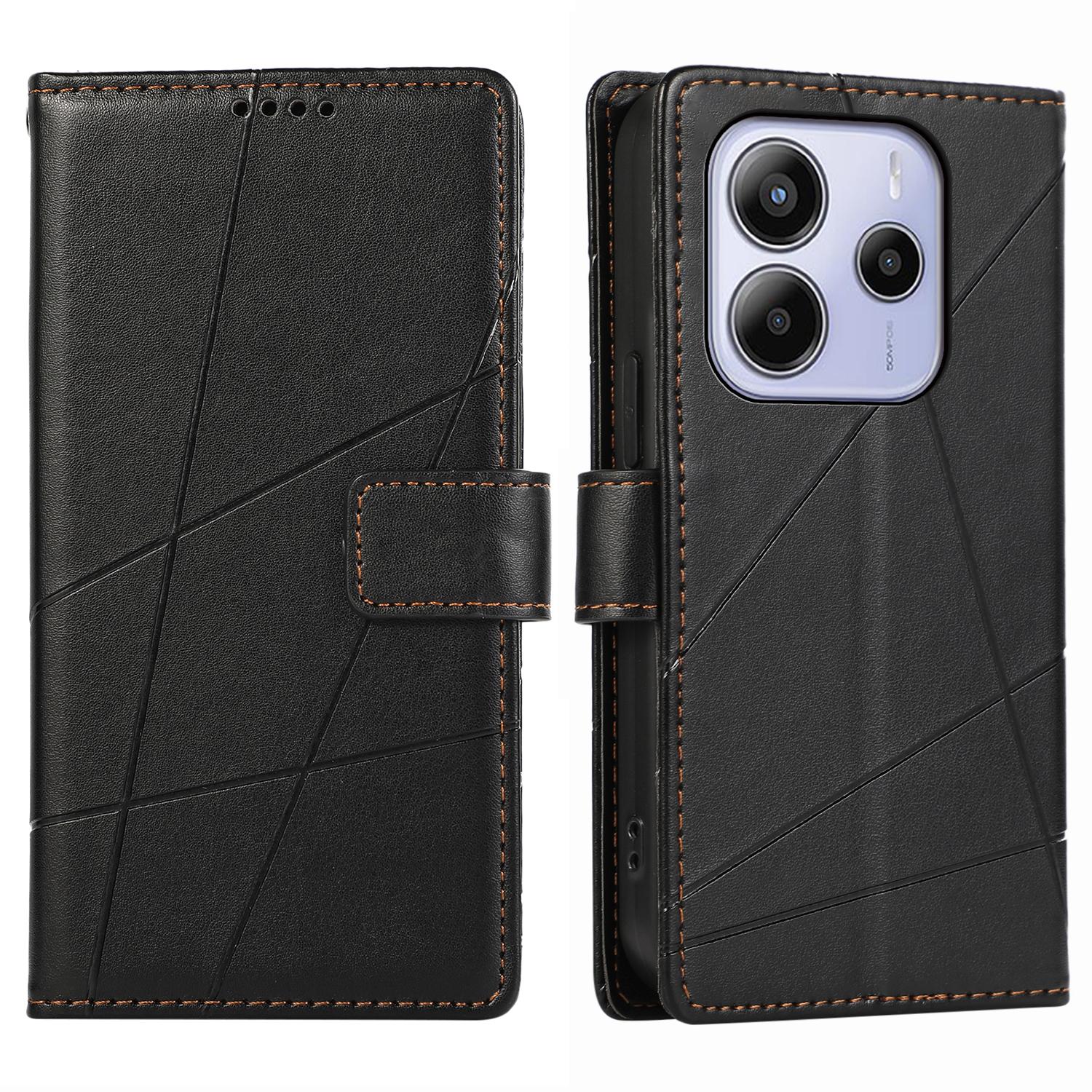 

DF-06 Для Xiaomi Redmi Note 14 4G (164,84 мм) Чохол для телефону Шкіряна обкладинка-гаманець з лінійним тисненням Black