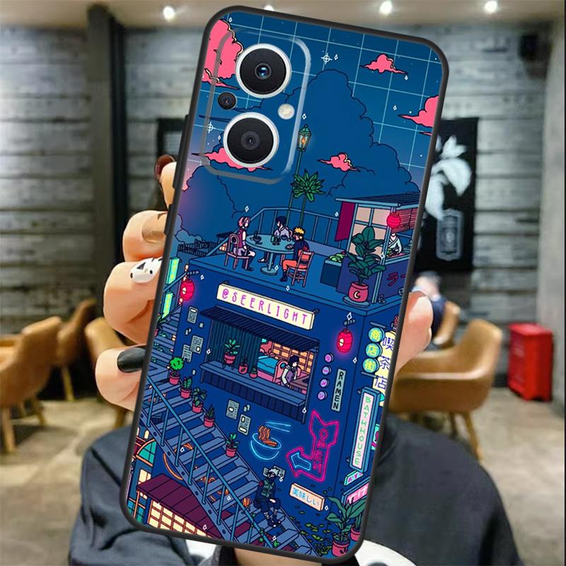 Neon Village Bathhouse Night Case For OPPO Reno 13 13F 12 F 11 8T 7 8 10 Pro OPPO Find X8 X6 Pro X3 X5 Lite Cover Coque