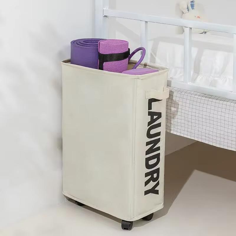 1pc 22" Rolling Slim Laundry BasketWithStandFoldable Waterproof Sorter AndOrganizerOn Wheels Tall Thin DirtyLaundryHamper Basket