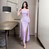 Sexy Dress Age-reducing Temperament One-word Shoulder Suspender Evening Dress Soft Overalls Spa Technician