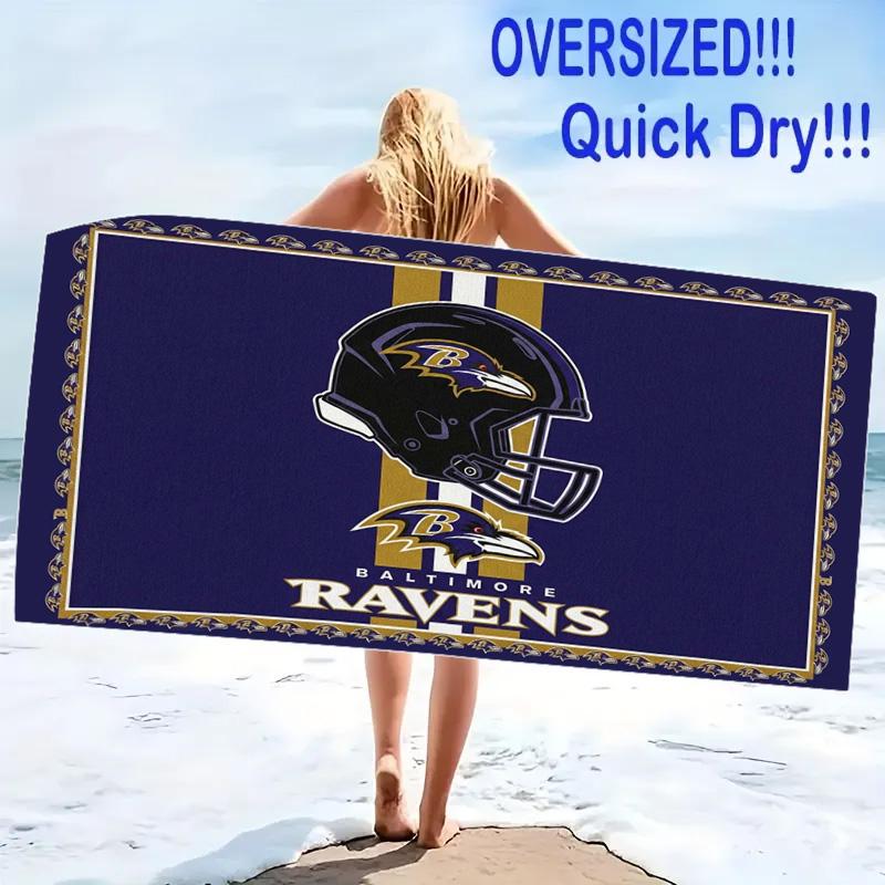 Baltimore Ravens Logotyck Tryckt Strandhandduk, Stor Mjuk Snabbtorkande Handduk för Strand Camping Simning
