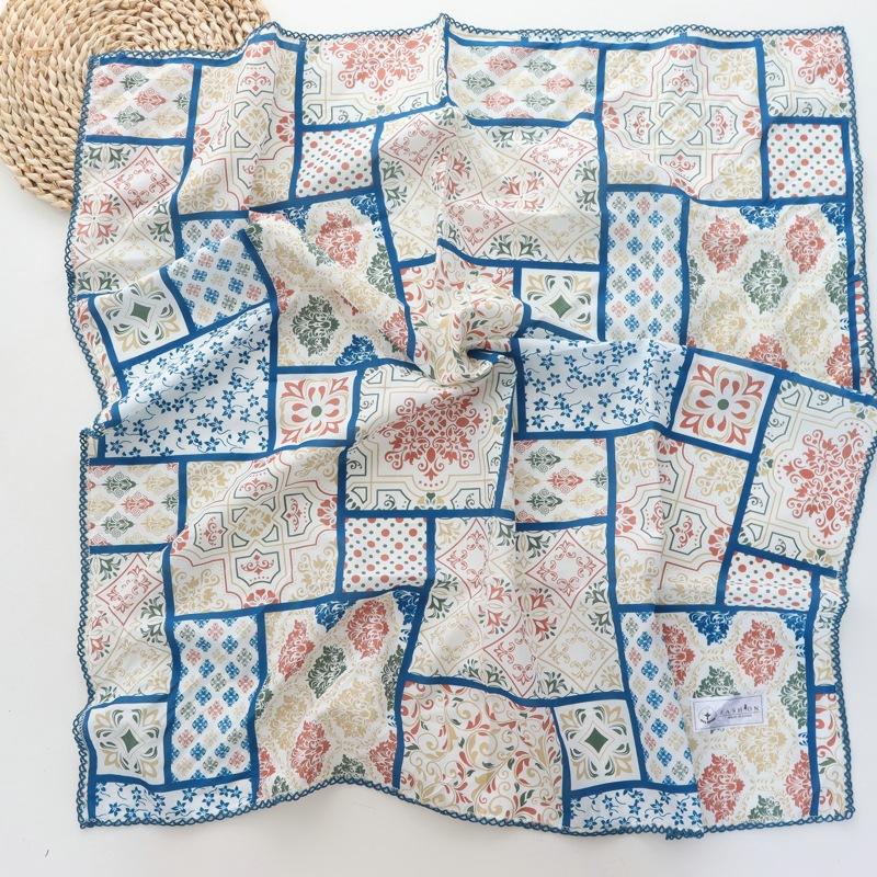 Spring and Summer New Style 100% Cotton Printing Square Scarf Towel Women's All-Matching Graceful Scarf Headcloth Headband