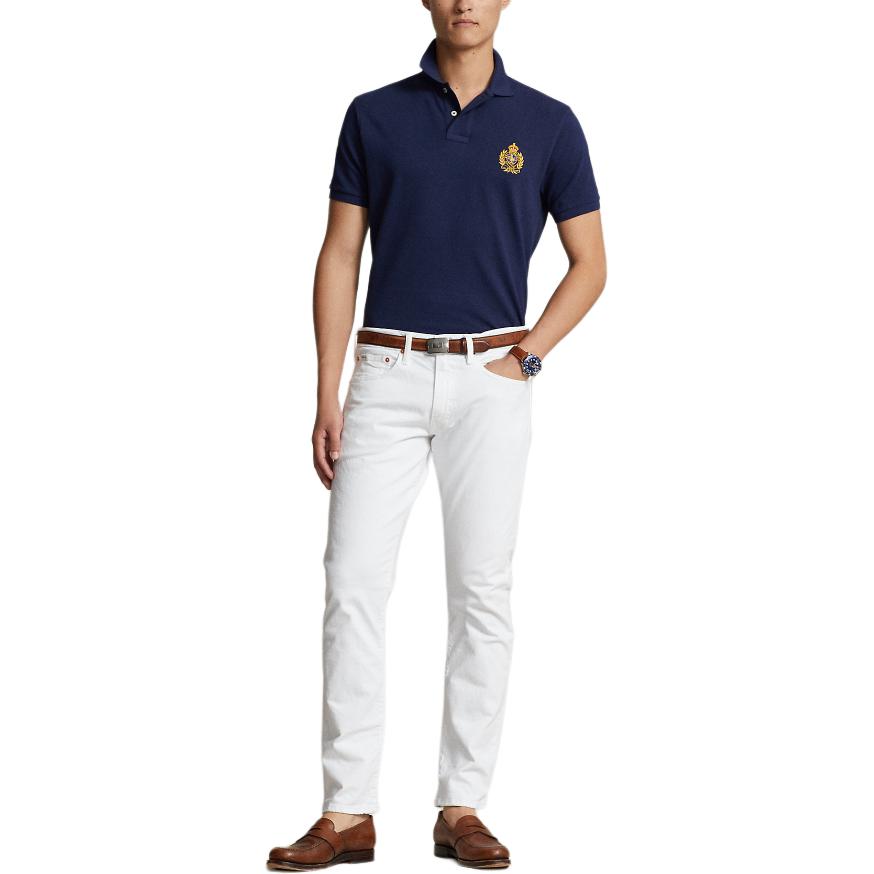 Polo Ralph Lauren SS24 Three Pony Logo Embroidered Slim Fit Short Sleeve Polo Shirt Men tops Dark-Blue MNPOKNI1N822700-410