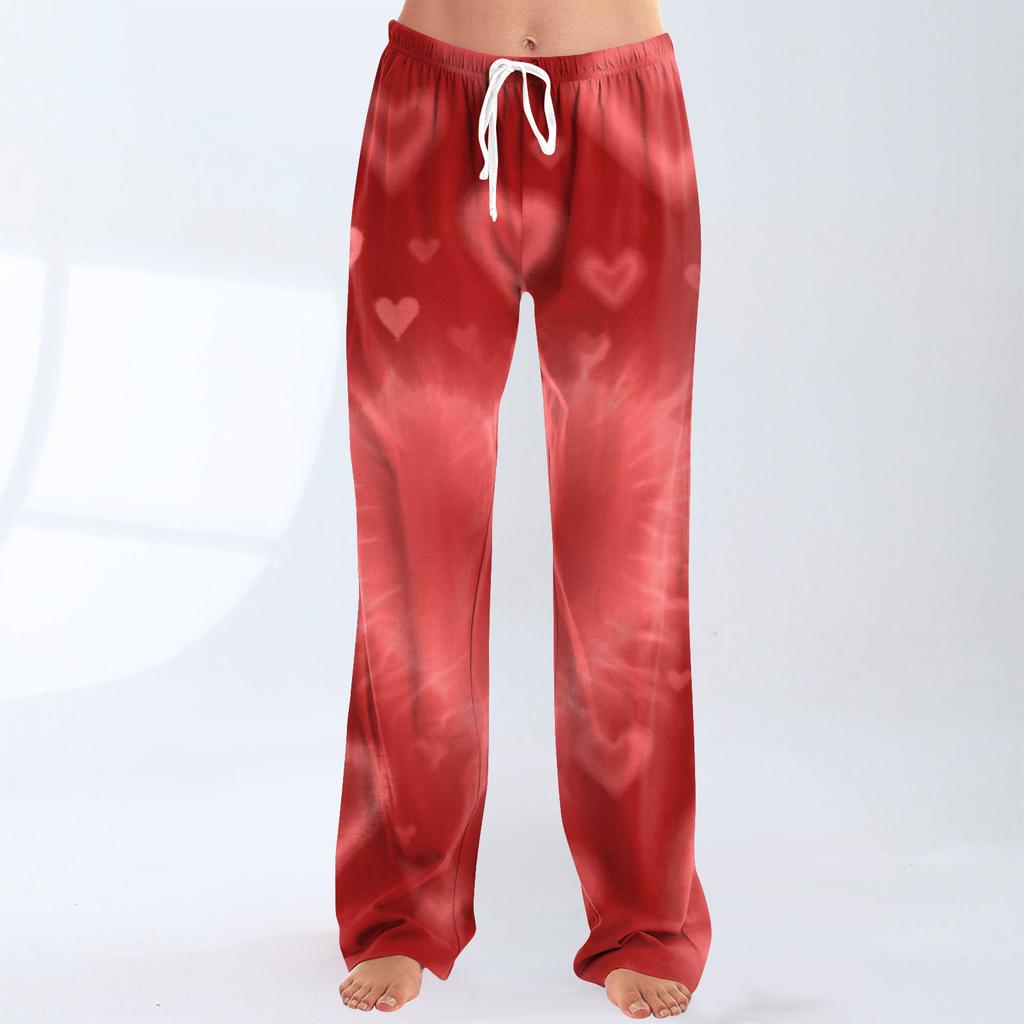 Women's Fashionable Loose Casual Trousers With Valentine's Day Heart Print