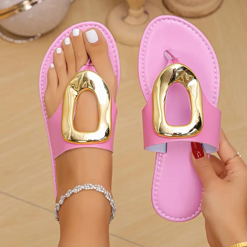 Fashion Women Slippers 2025 Summer New Fashion Luxury Slippers Fashion Outdoor Flat Shoes Women Beach Metal Sandals Female Slides Women
