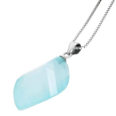 Shinjuku Gin No Kura Sea Blue Chalcedony Cut Sterling Silver 925 Necklace Natural Stone Power Stone Women's Blue Light Blue