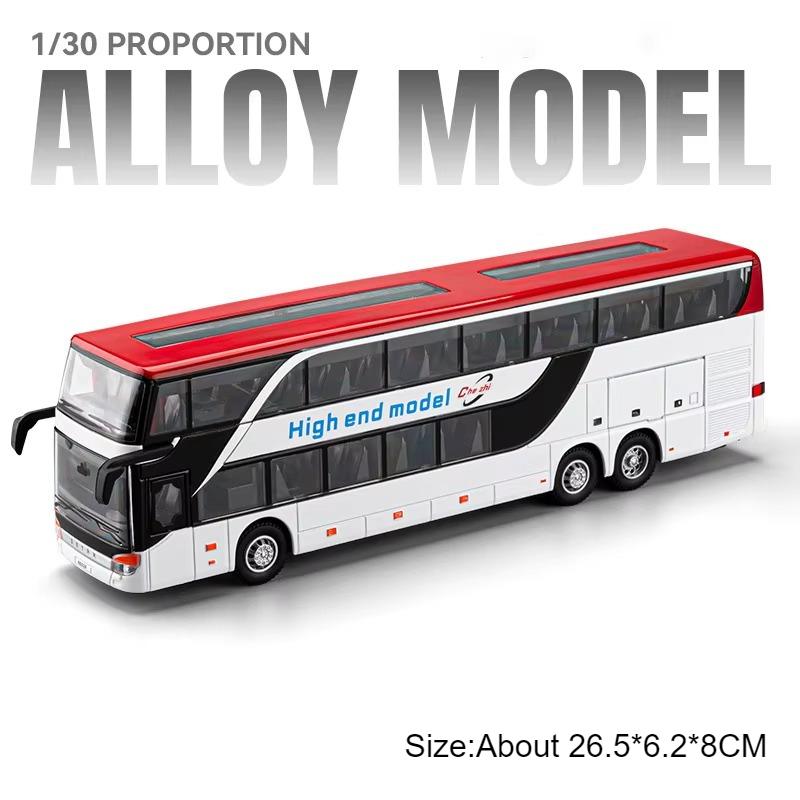 1:30 Scale Double-decker Business Bus Alloy Model Toy Car Sound Light Pull Back 5 Doors Opened Simulation Vehicle Models Toys