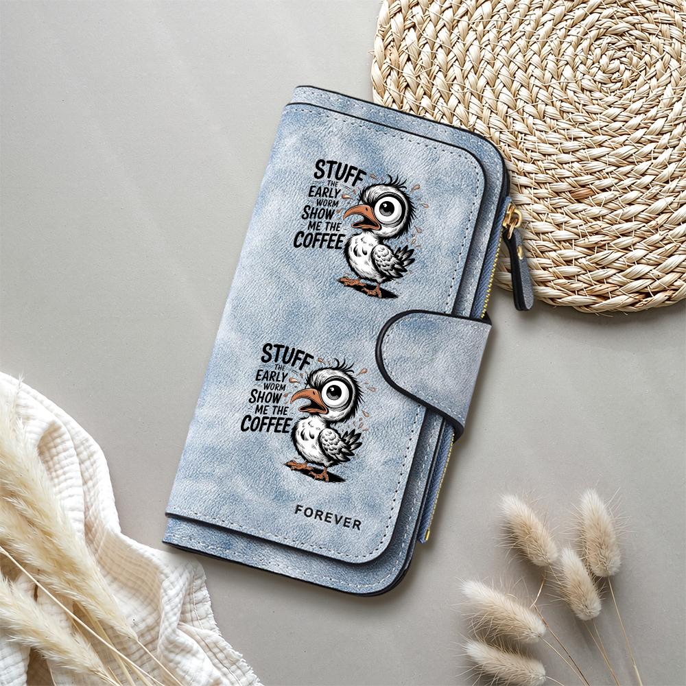 Funny Seagull Print Women Wallet Coffee Lover Faux Leather Long Purse