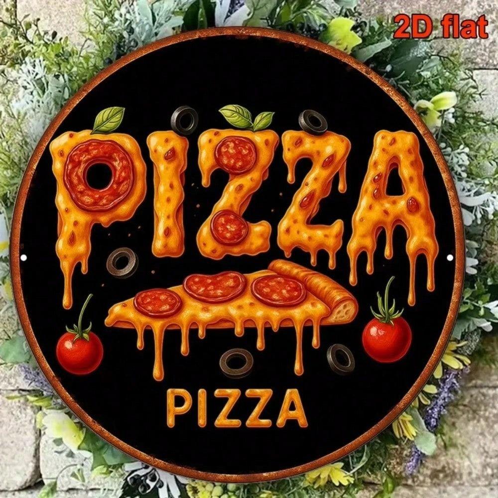 Vintage Pizza Metal Sign 8x8 Round Wall Art Bar Decor