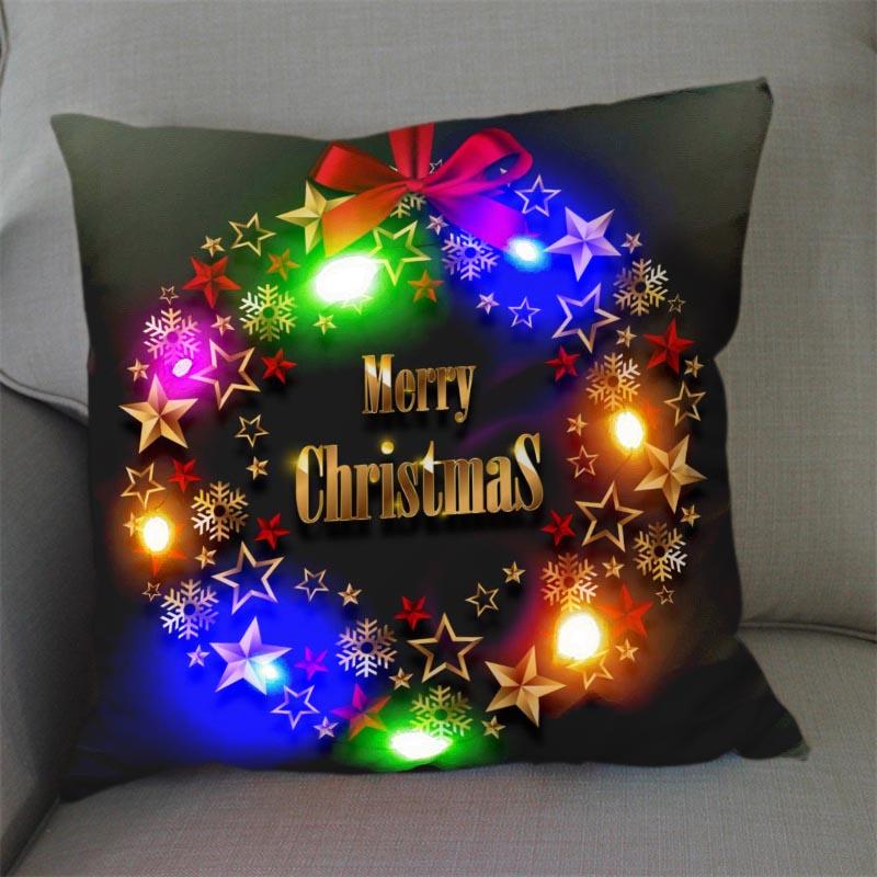 1Pc Christmas Led Pillow Case Size 45X45Cm40X40Cm Santa Claus Printed Christmas Pillow Covers For Christmas Decorations