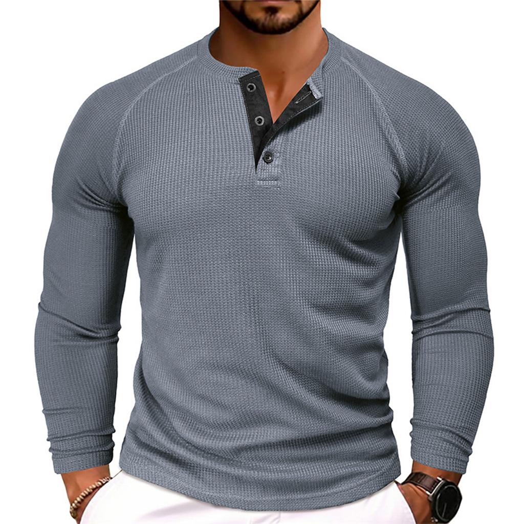 Men's Solid Color Round Neck Long Sleeve T-shirt Casual Sports Raglan Top