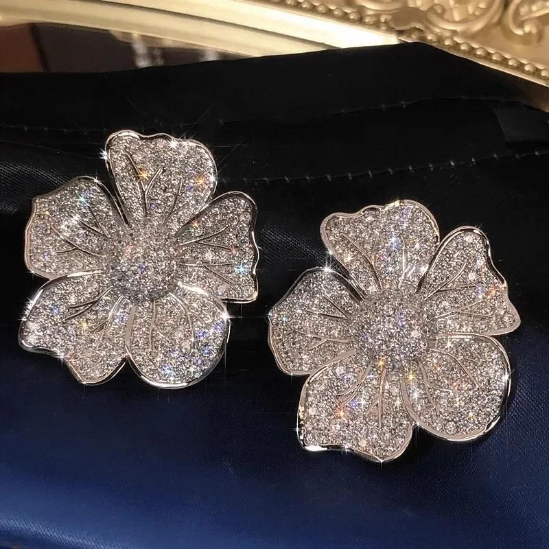 CAOSHI Gorgeous Flower Stud Earrings for Women Fashion Noble Party Jewelry with Brilliant Zirconia Aesthetic Luxury Accessories