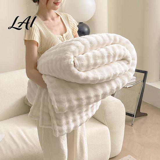 High Density Flannel Throw Soft Plush Blanket 3D Bubble Rabbit Fur Texture Thickened Thermal Comfortable Couch Throw Double-Sided Milk Velvet